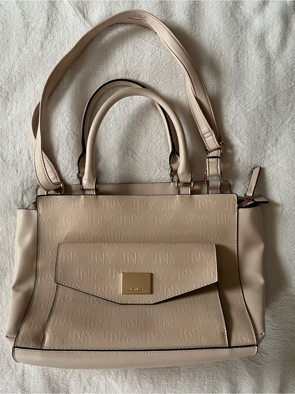 Jones New York Cream Shoulder Tote with Front Flap Pocket